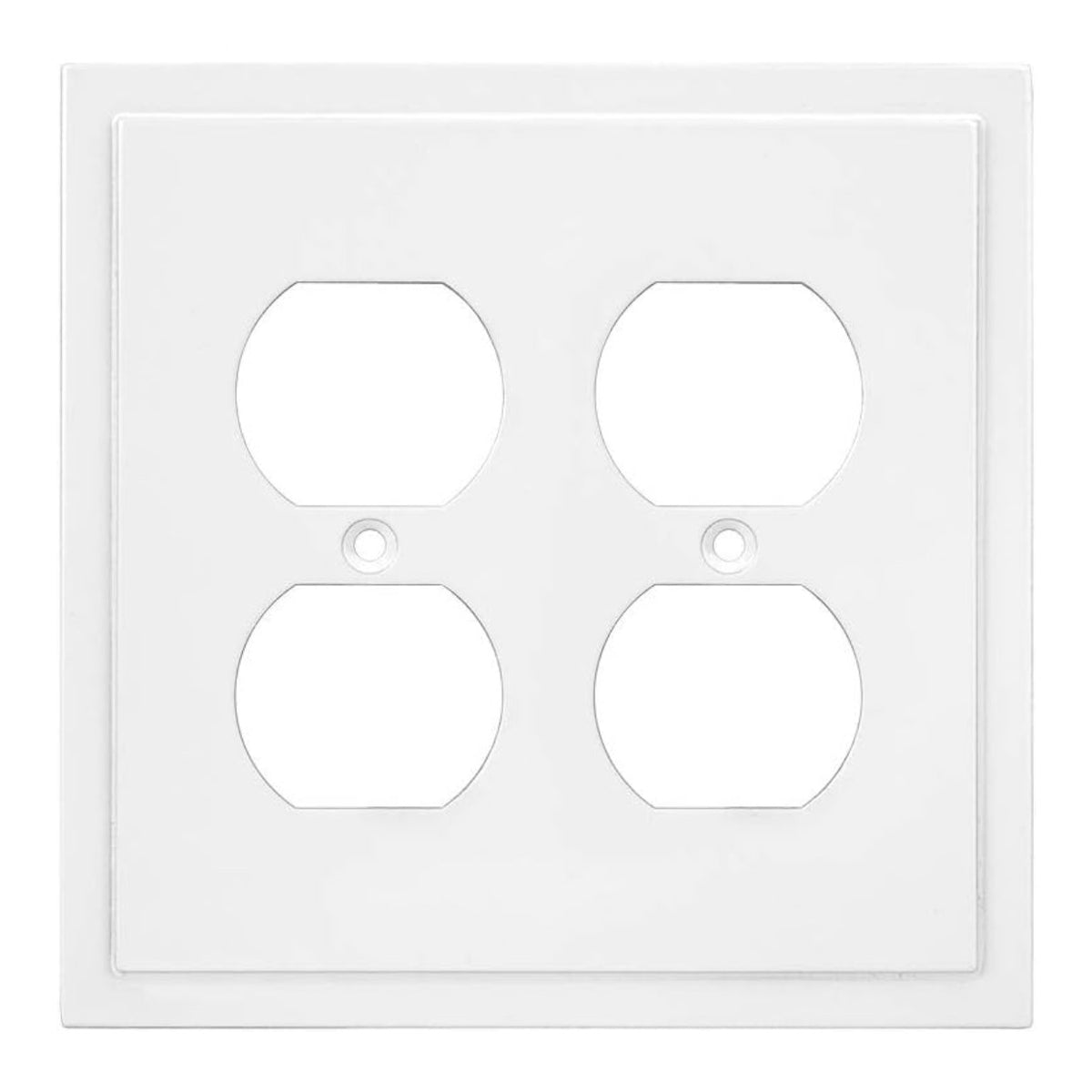 White electrical outlet cover with four sockets on a white background
