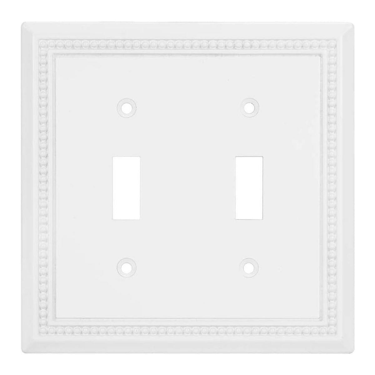 White double toggle switch plate with decorative border on a white background