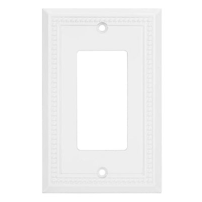 White wall plate with decorative border on a white background