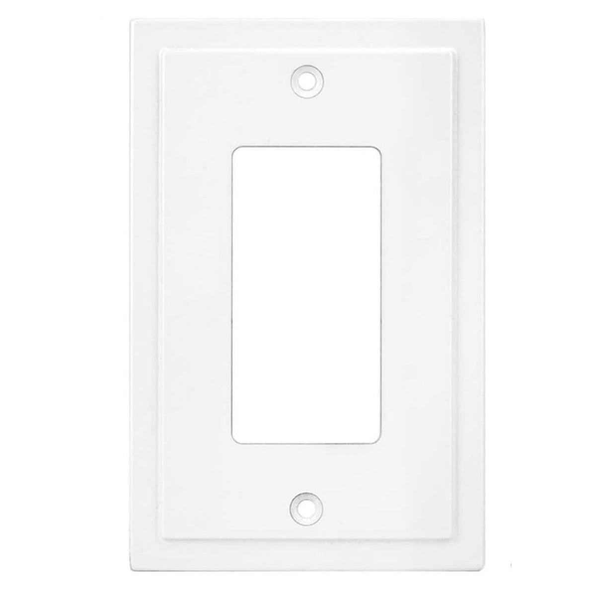 White wall plate with two screw holes on a white background
