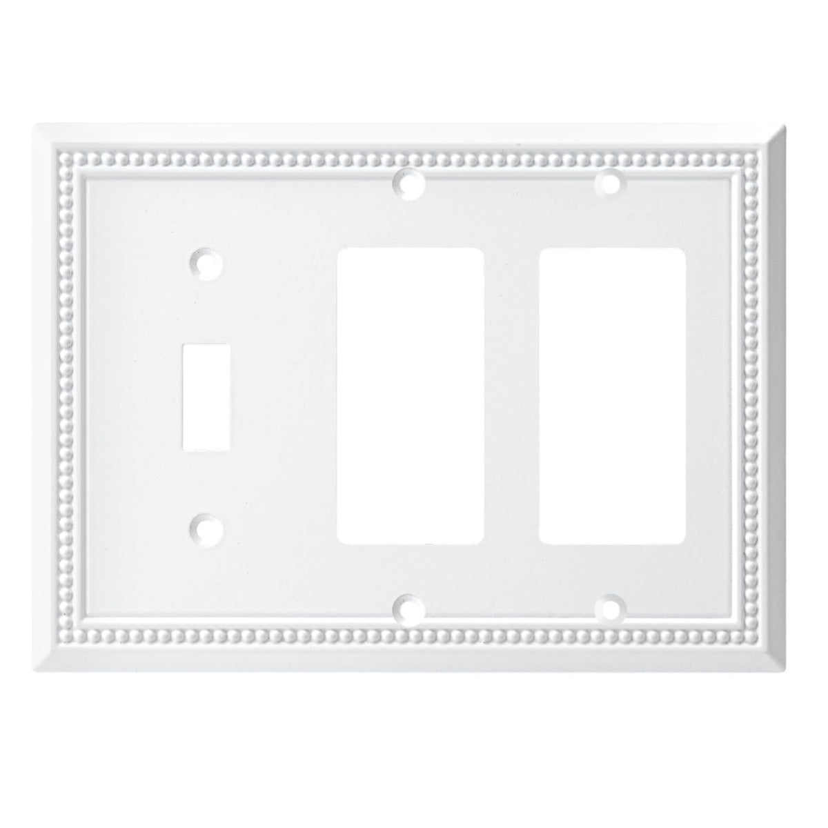White wall plate with decorative border on a white background