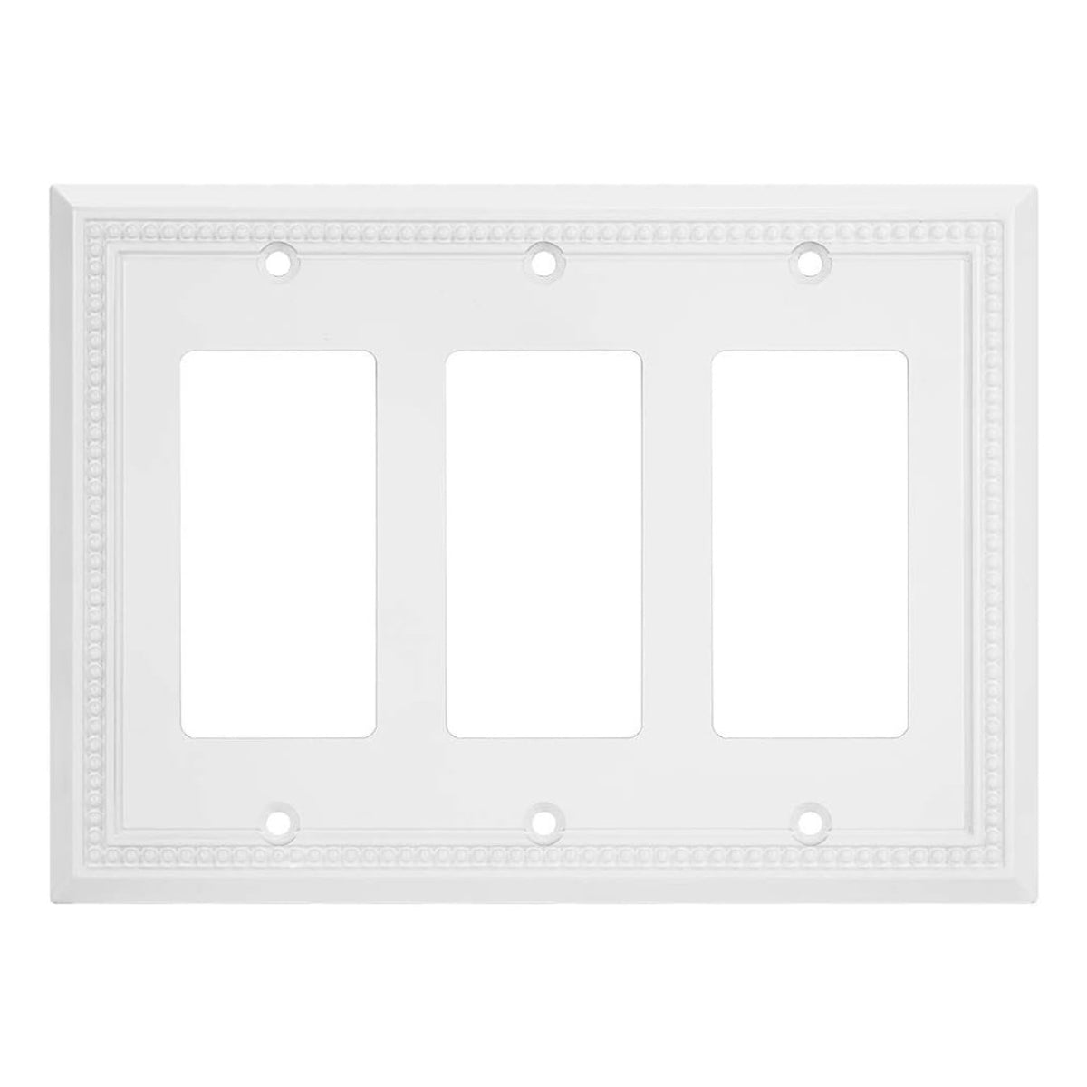 White triple-gang wall plate with decorative border on a white background