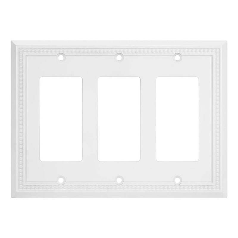 White triple-gang wall plate with decorative border on a white background