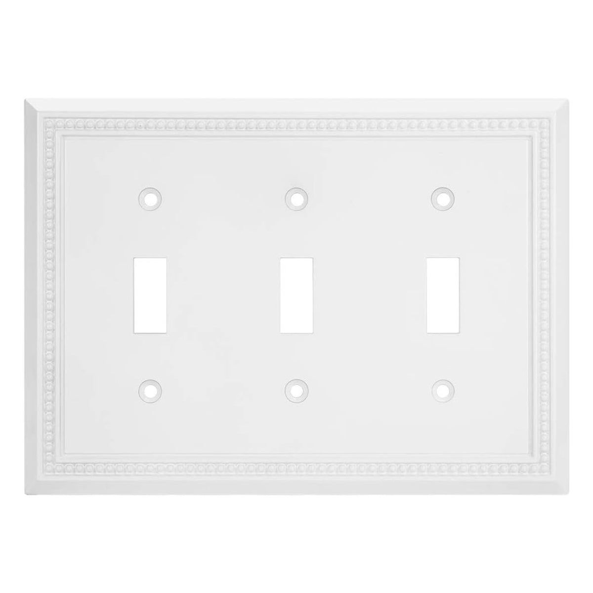 White triple toggle switch wall plate on a white background