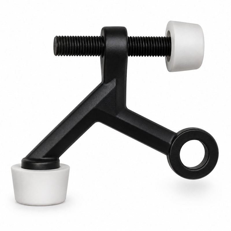 Hinge Pin Matte Black Light Duty Door Stop with White Tips