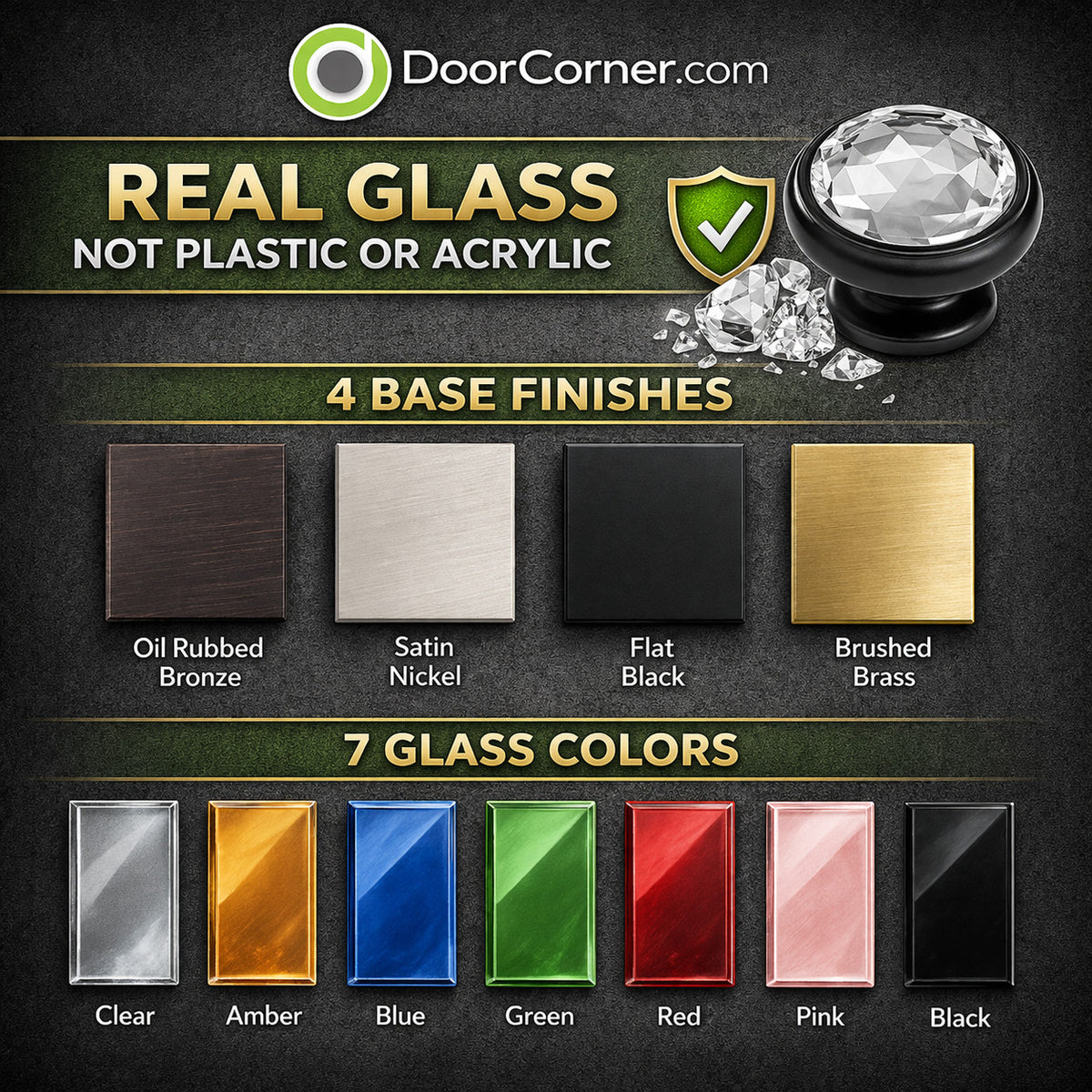 Cosmas 6377SN-C Satin Nickel &amp; Clear Glass Square Cabinet Knob