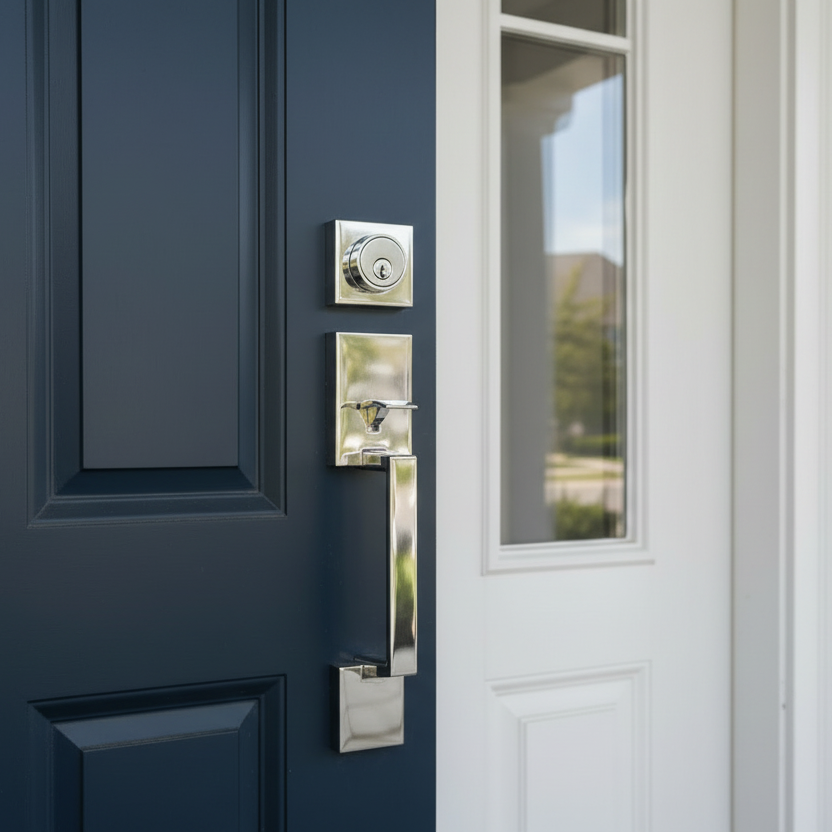 Keeneland Design Polished Chrome Contemporary Handleset with Kain Lever