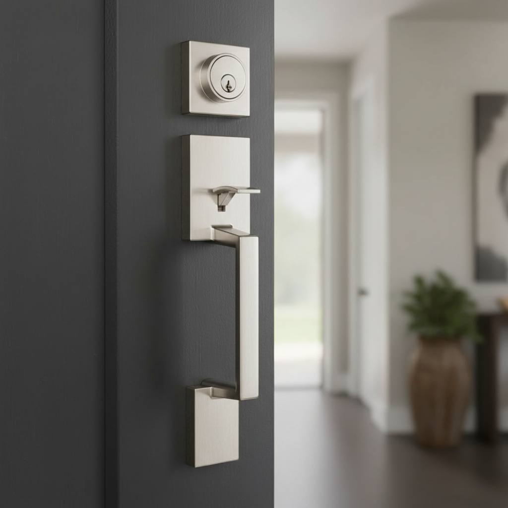 Keeneland Design Satin Nickel Contemporary Handleset with Madison Lever