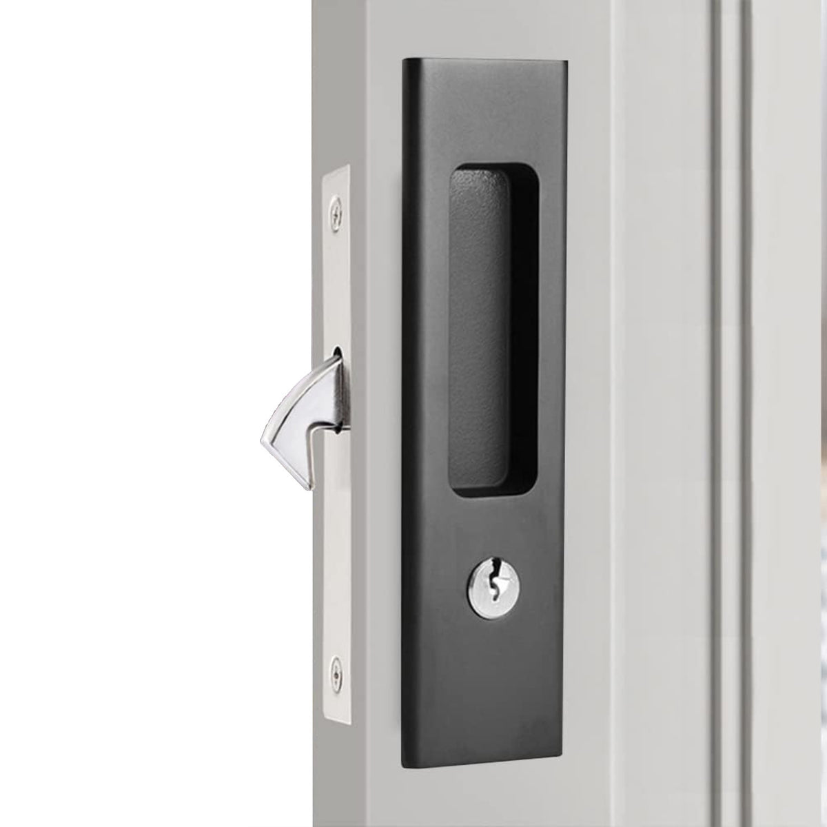 Keyed Matte Black Barn Door and Pocket Door Lock