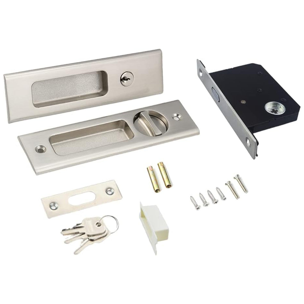 Keyed Satin Nickel Pocket Door and Barn Door Lock