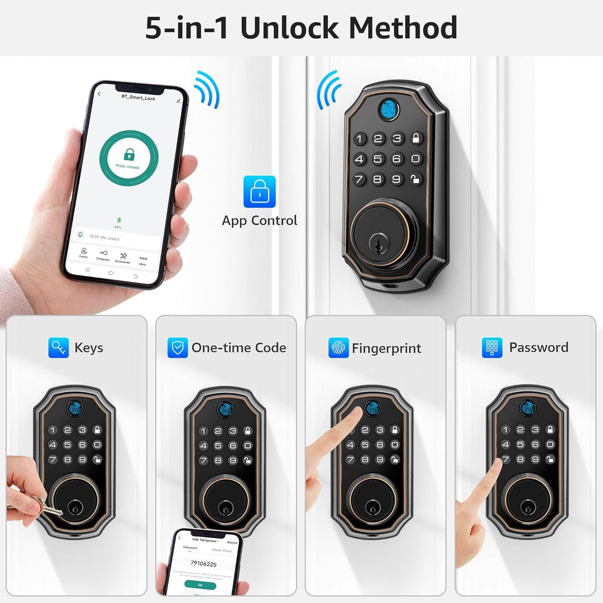 Keyless Entry E02-F Oil Rubbed Bronze Keypad Smart Deadbolt