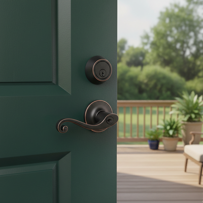 Livingston Oil Rubbed Bronze Entry Lever with Matching Single Cylinder Deadbolt Combo Pack