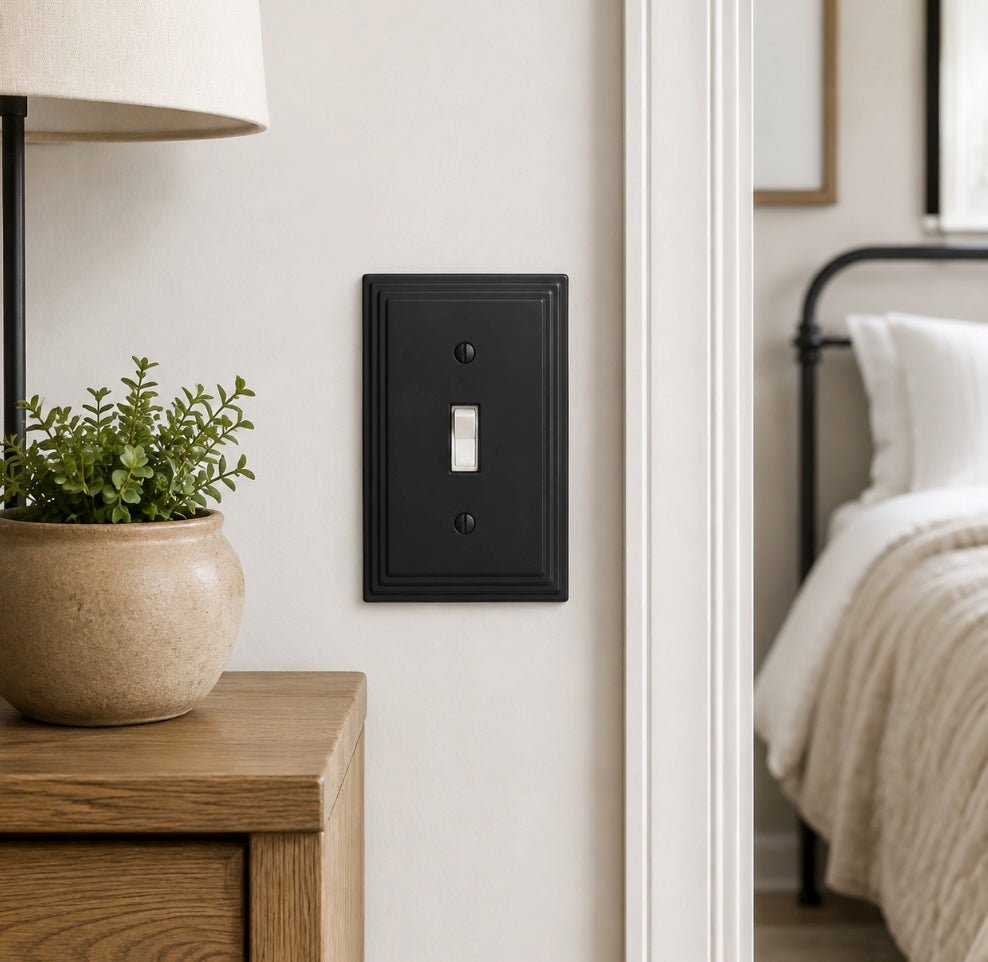 Cosmas 25053-FB Flat Black Single Toggle Switchplate Cover