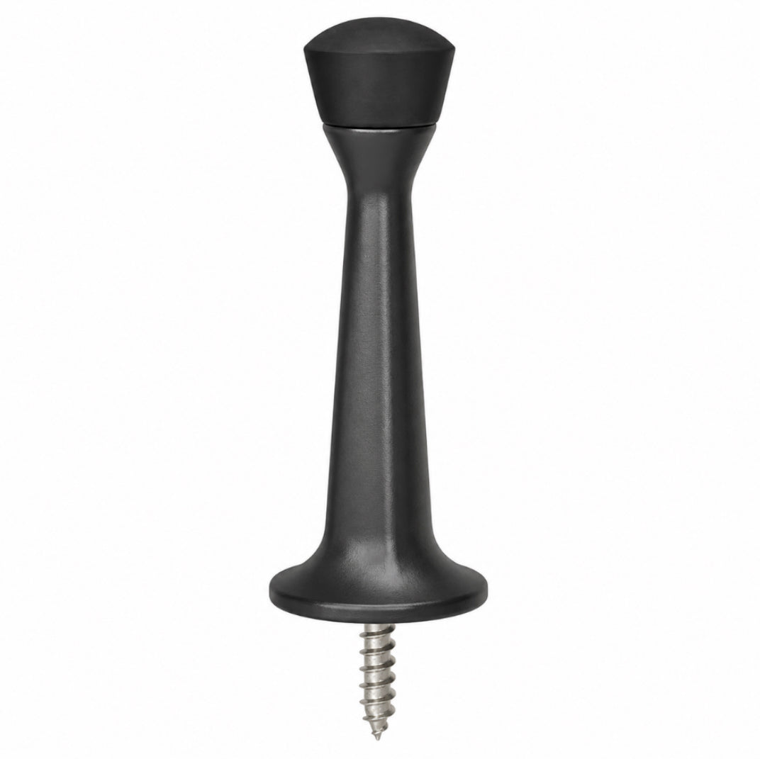 Matte Black Heavy Duty Solid Rigid Door Stop with Black Tip