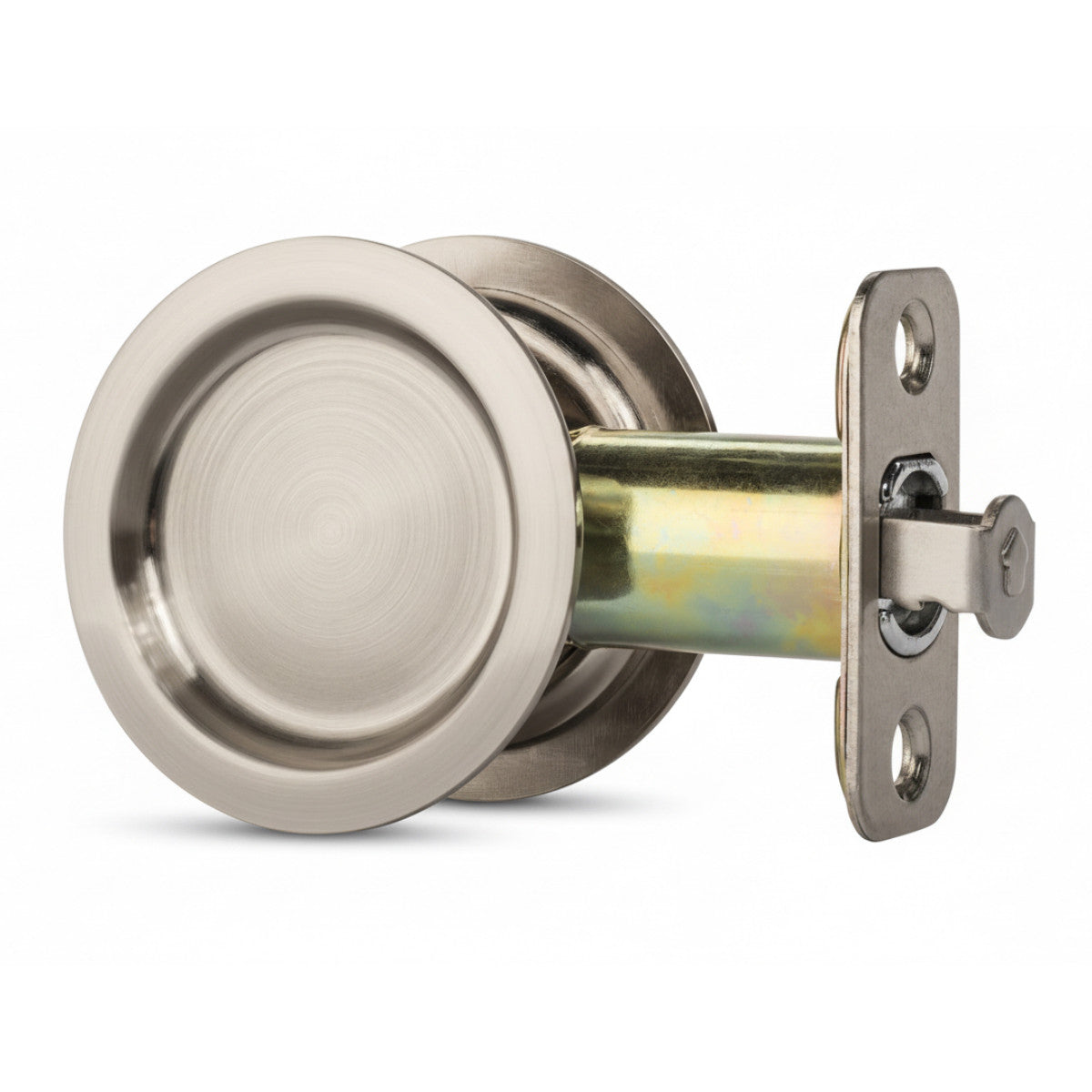 Round Hall/Closet Passage Pocket Door Latch, Satin Nickel