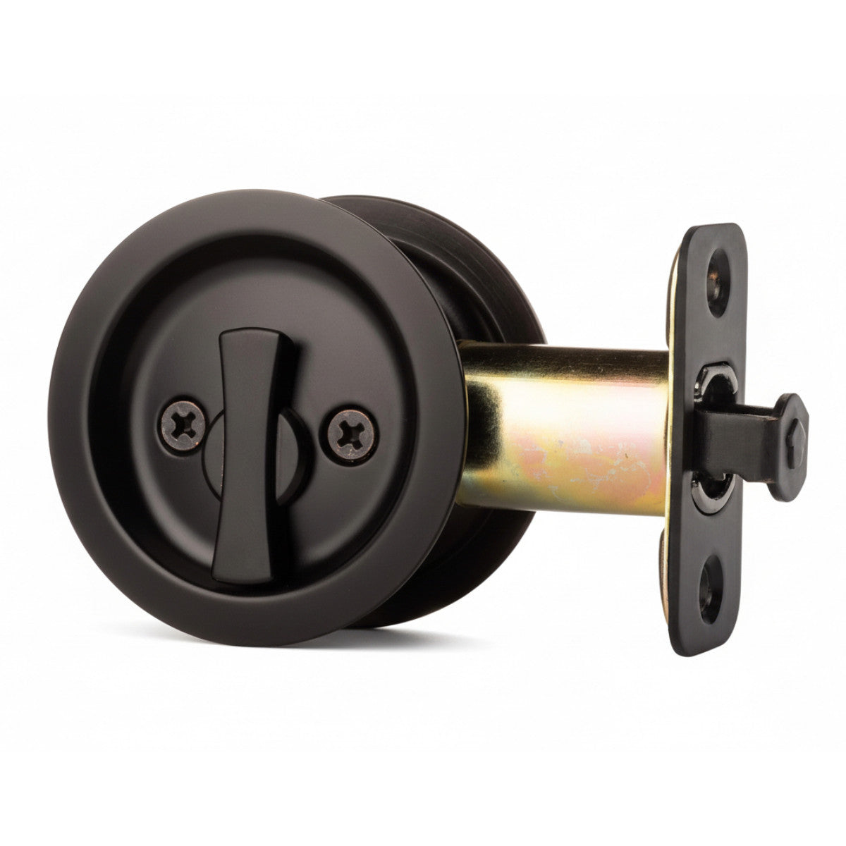 Round Hall/Closet Privacy Pocket Door Latch, Flat Black