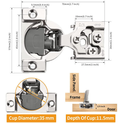 Diversa 55007 Soft Close 1/2&quot; Overlay Concealed 105-Degree Cabinet Hinges