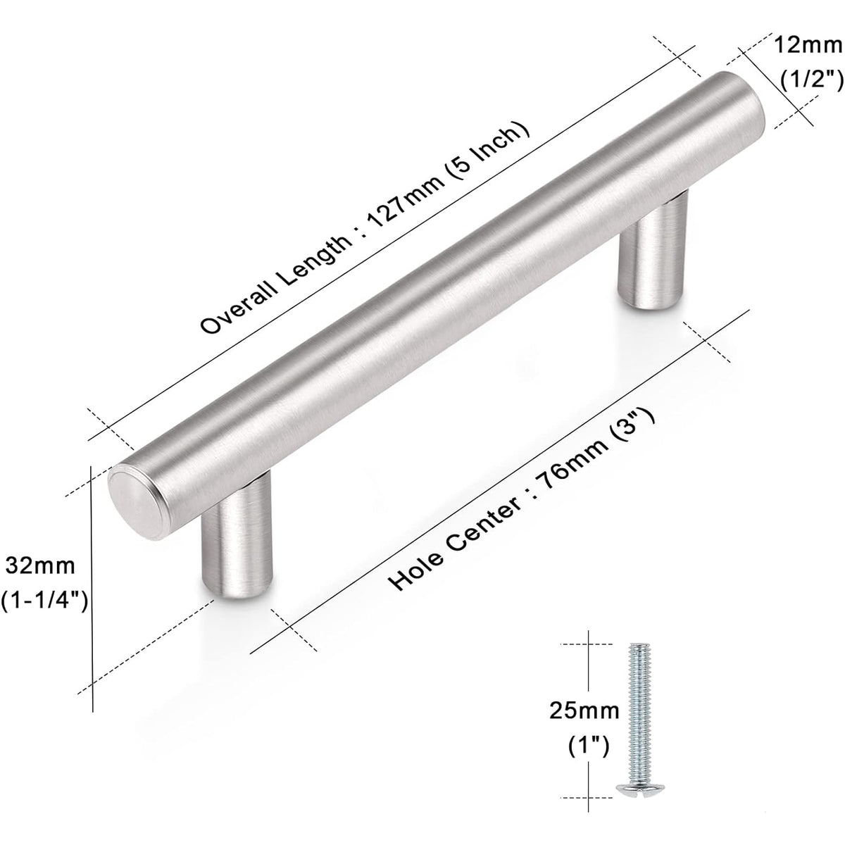 Probico Brushed Nickel 3&quot; (76mm) Euro Style Bar Pull
