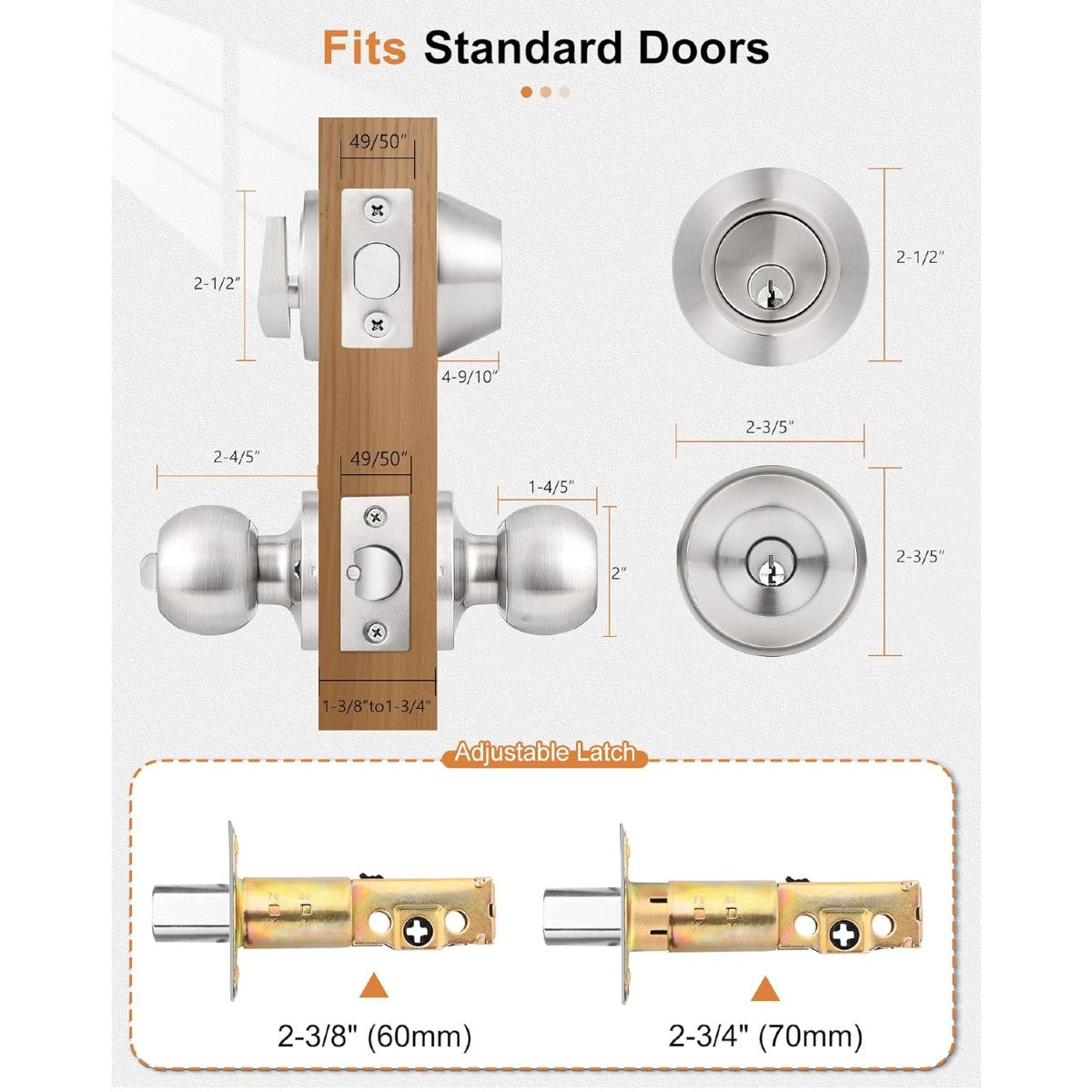 Probico Brushed Nickel Entry Door Lever Lock Set and Single Cylinder Deadbolt