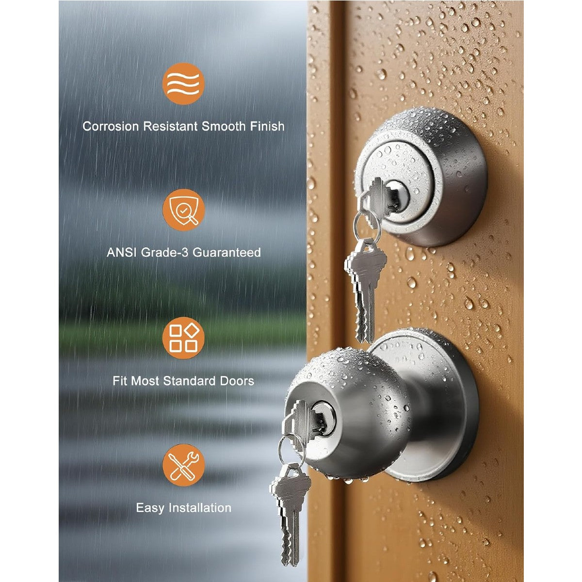 Probico Brushed Nickel Entry Door Lever Lock Set and Single Cylinder Deadbolt