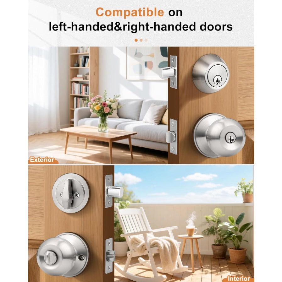 Probico Brushed Nickel Entry Door Lever Lock Set and Single Cylinder Deadbolt