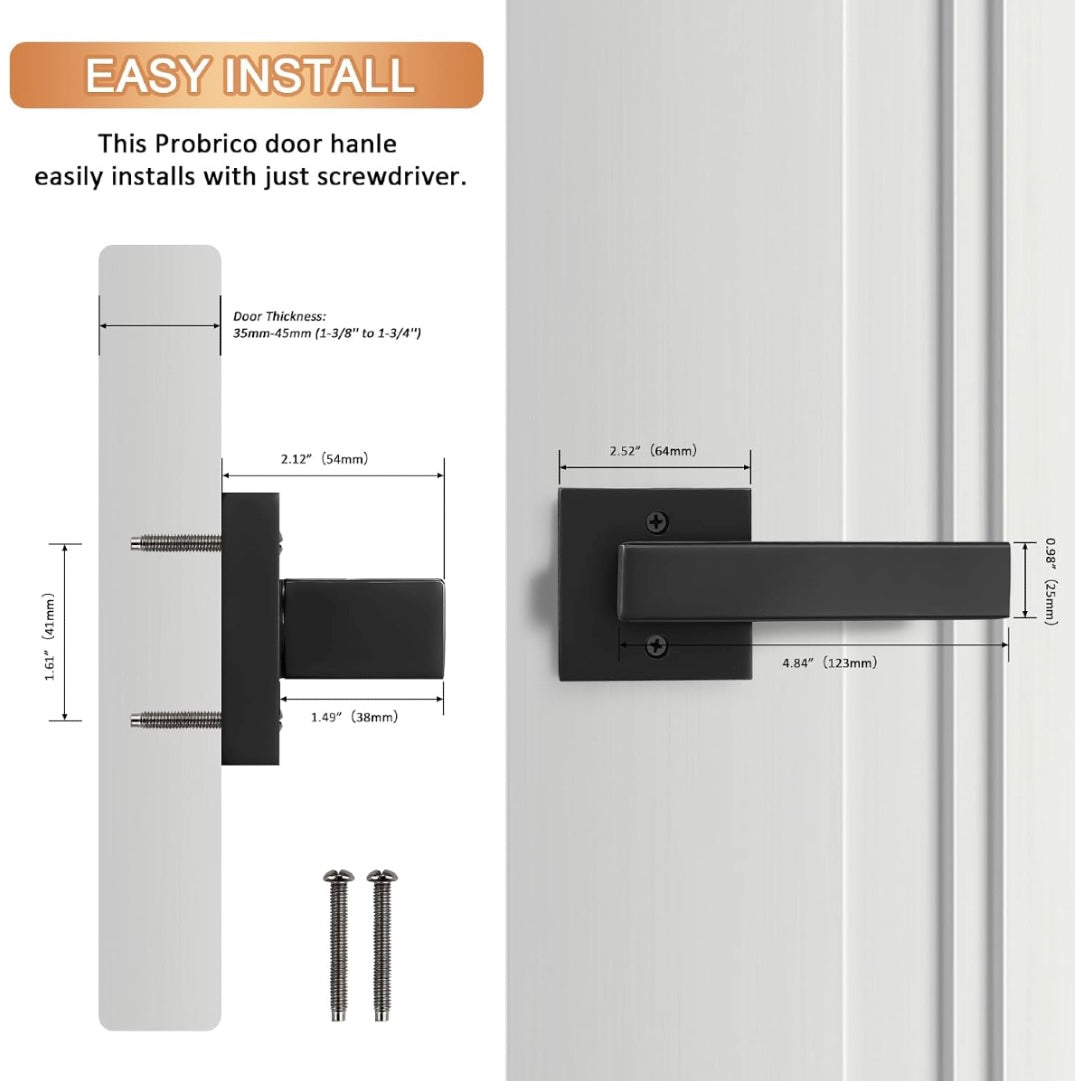 Probico Flat Black Square Dummy Door Lever Set
