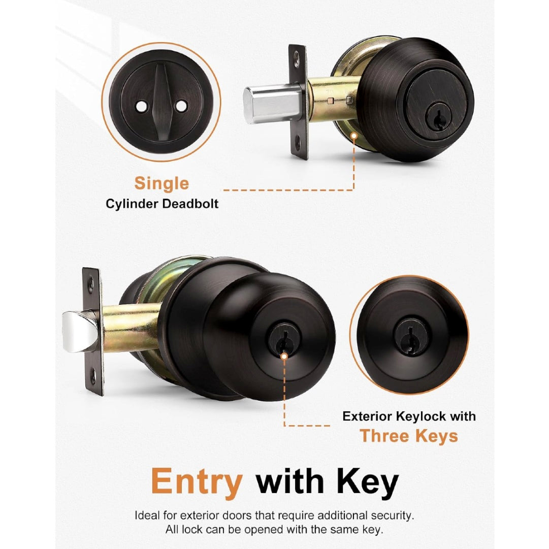 Probico Oil Rubbed Bronze l Entry Door Lever Lock Set and Single Cylinder Deadbolt