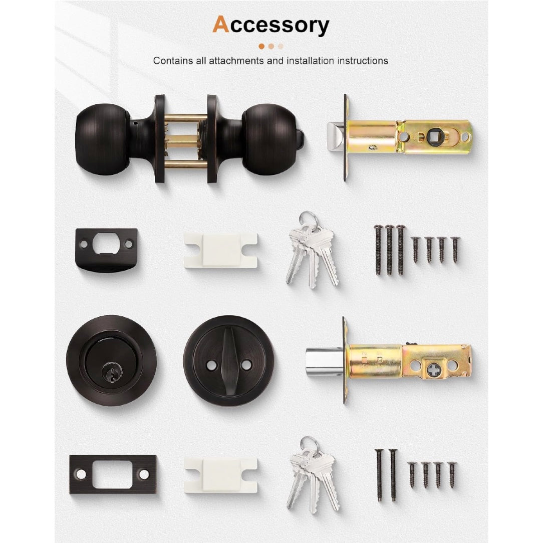 Probico Oil Rubbed Bronze l Entry Door Lever Lock Set and Single Cylinder Deadbolt