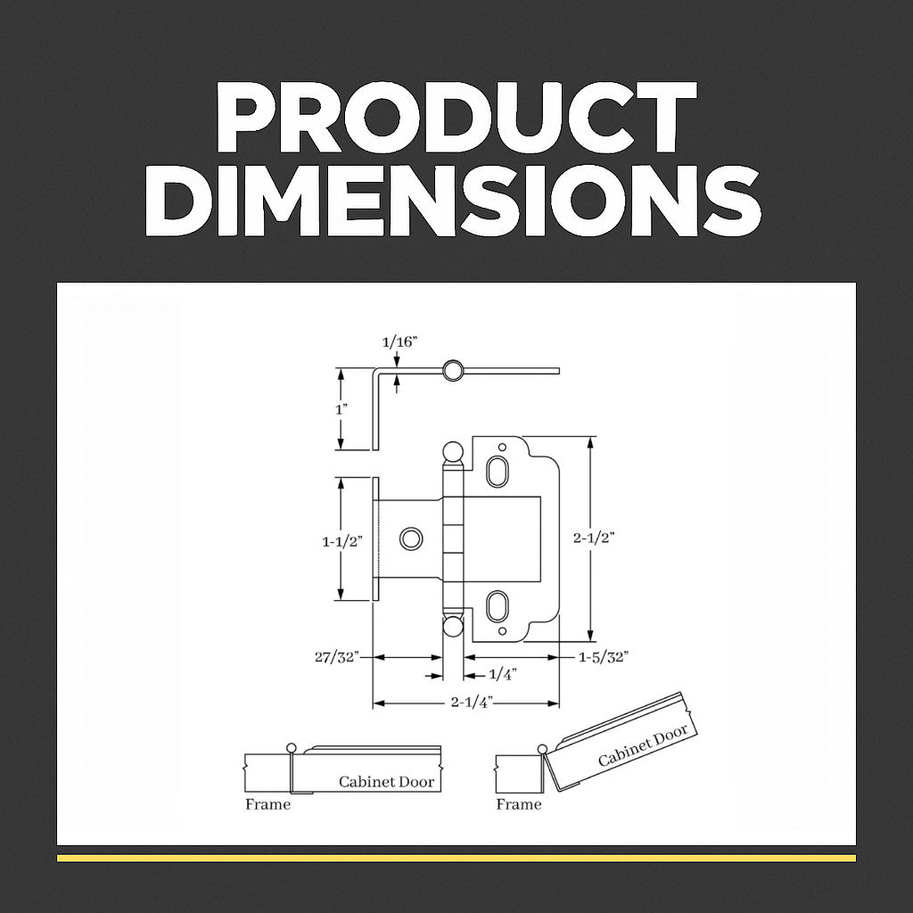 Cosmas 14280-FB Flat Black 3/4" Full Inset Partial Wrap Ball Tip Cabinet Hinge (Pair)