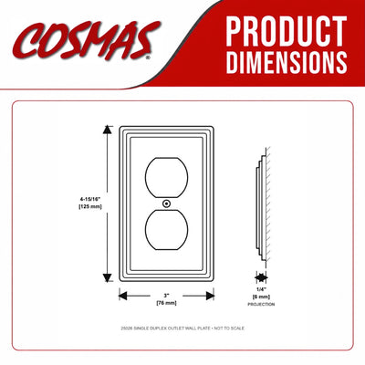 Cosmas 25026-FB Flat Black Single Duplex Outlet Wall Plate