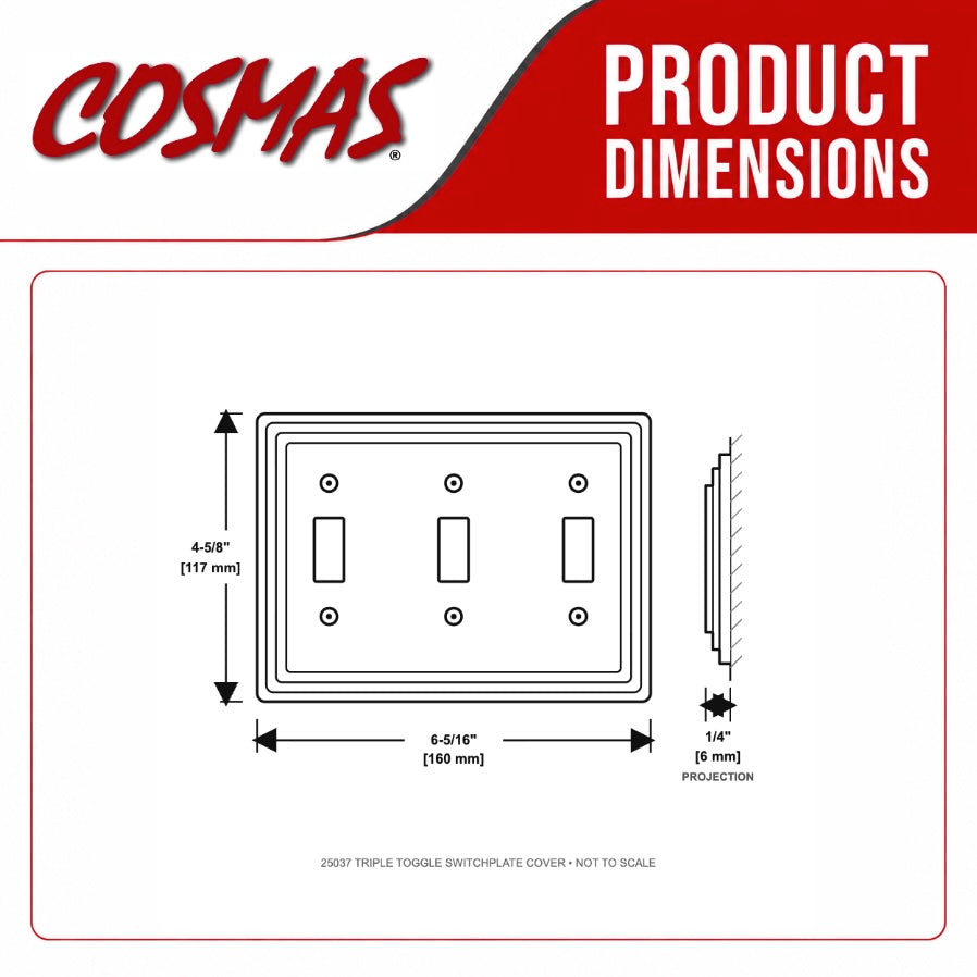 Cosmas 25037-FB Flat Black Triple Toggle Switchplate Cover
