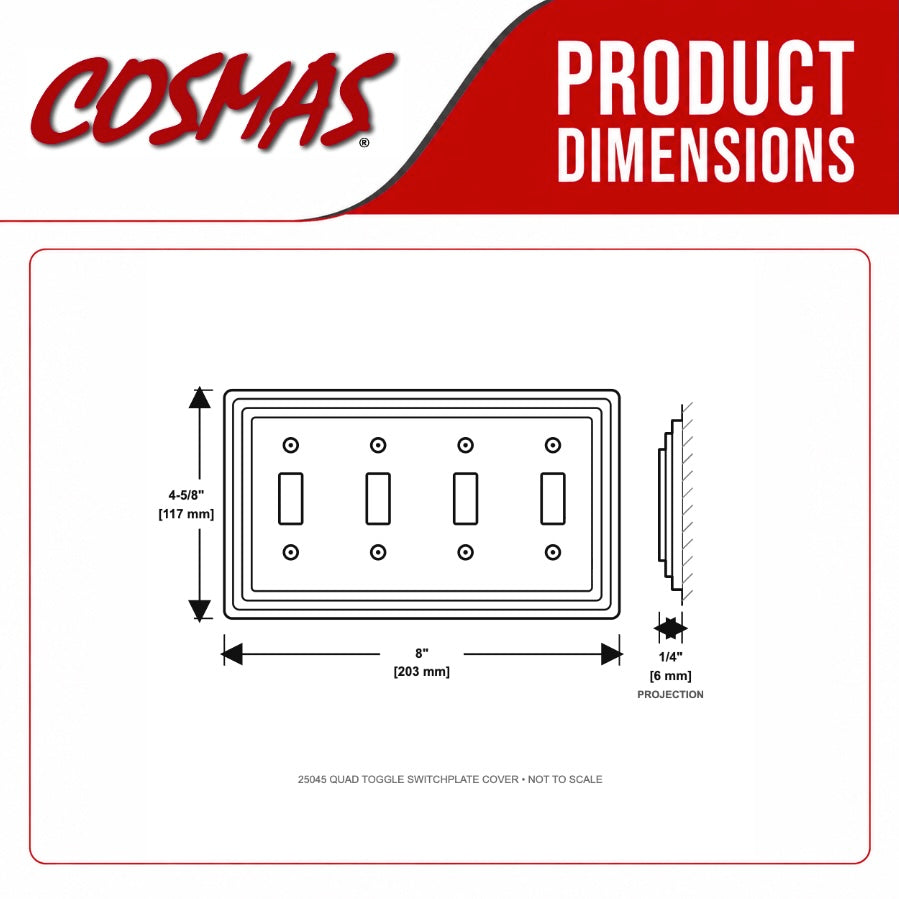 Cosmas 25045-FB Flat Black Quad Toggle Switchplate Cover