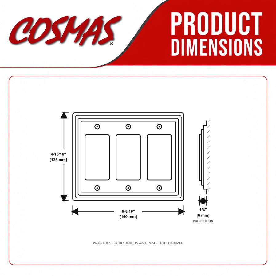 Cosmas 25084-FB Flat Black Triple GFCI / Decora Wall Plate