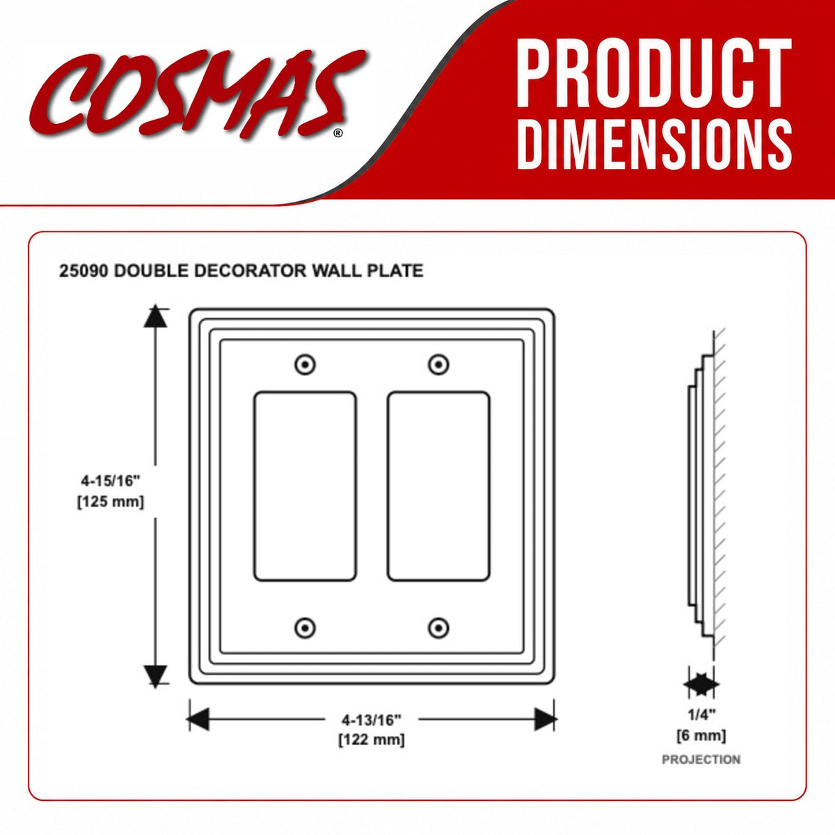 Cosmas 25090-FB Flat Black Double GFCI / Decora Wall Plate