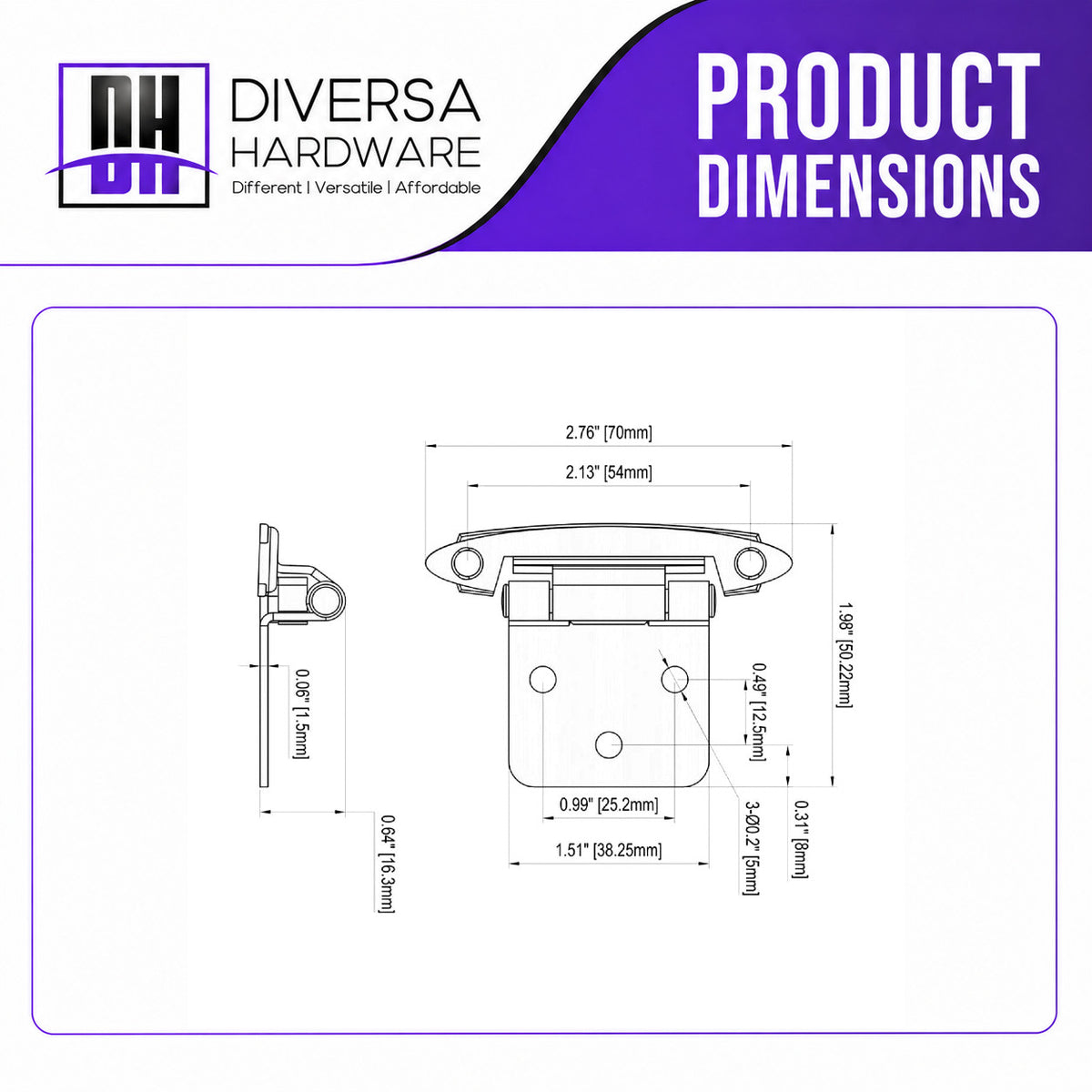 Diversa Variable Overlay Matte Black Cabinet Hinges (Pair)