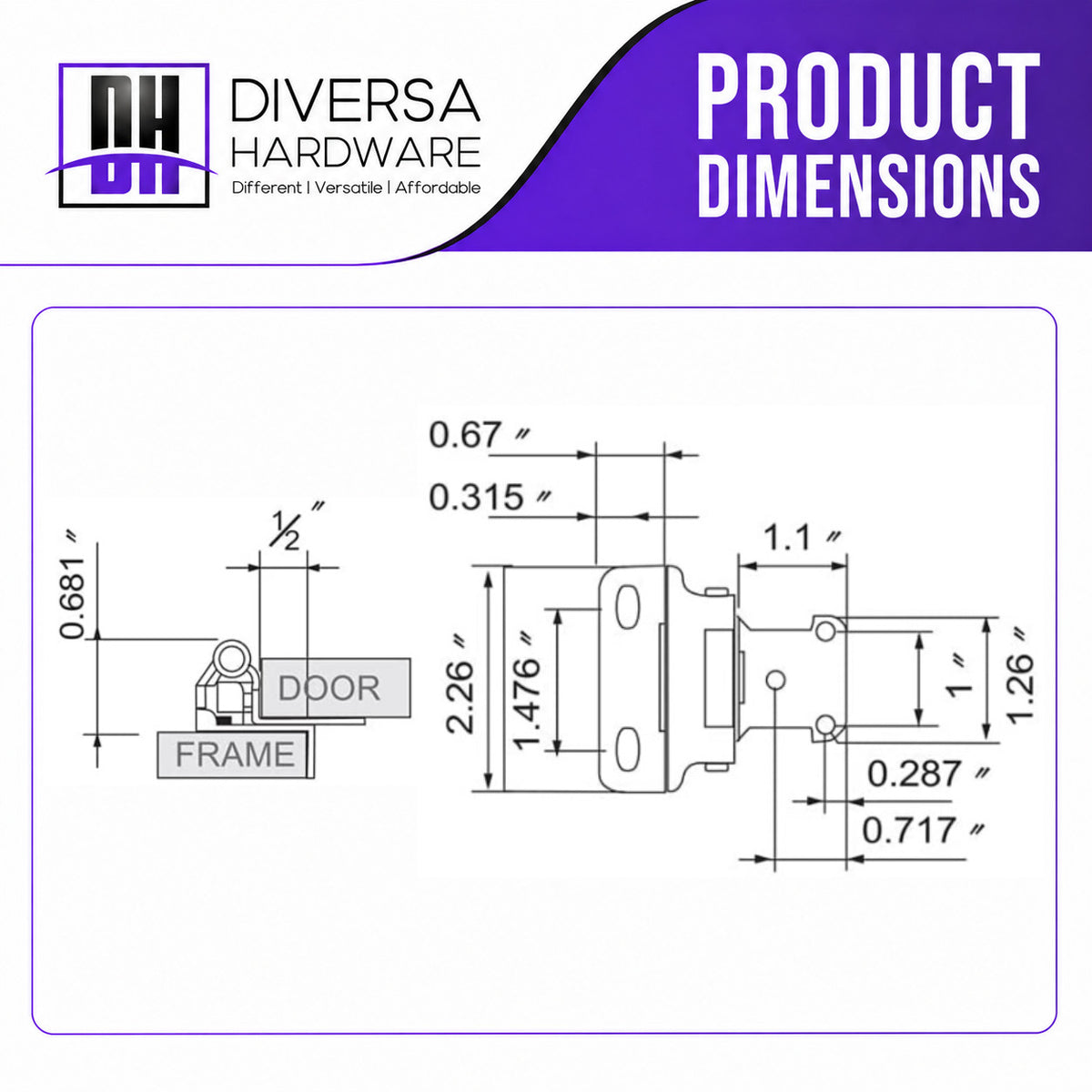 Diversa Partial Wrap 1/2" Overlay Brushed Brass Cabinet Hinges (Pair)