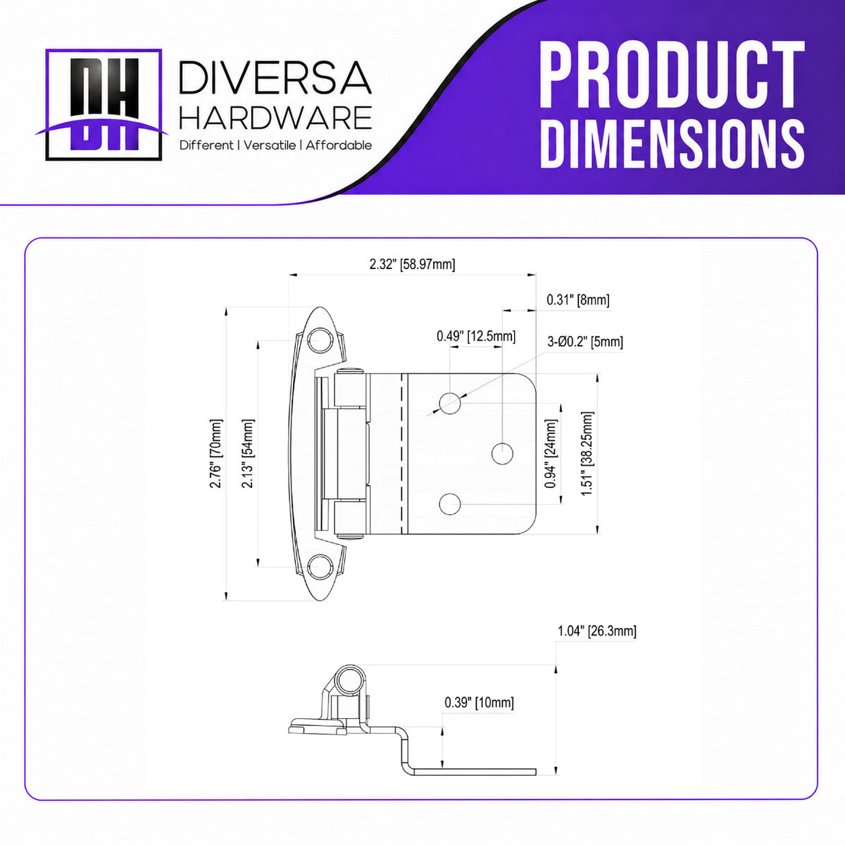 Diversa 3/8" Inset Matte Black Cabinet Hinges (Pair)