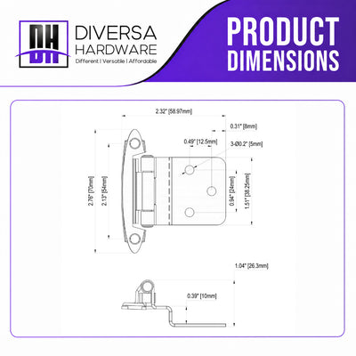 Diversa 3/8" Inset Brushed Satin Nickel Cabinet Hinges (Pair)