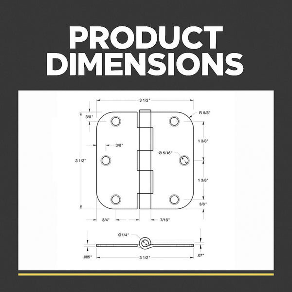 Matte Black Door Hinge 3-1/2" x 3-1/2" | 5/8" Radius Corners ...