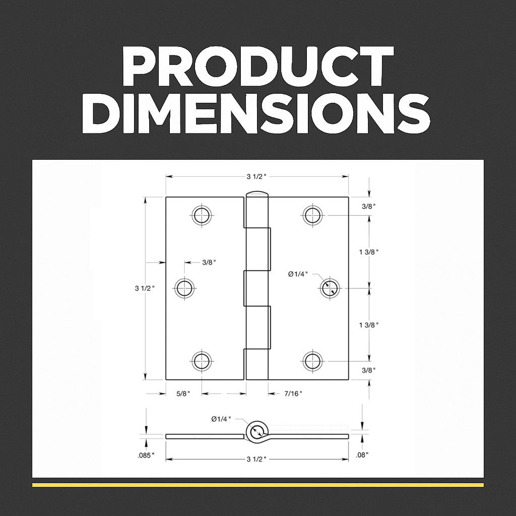 Door Hinge, Satin Nickel, 3-1/2" with Square Corners