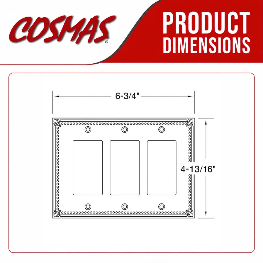 Cosmas 44095-SN Satin Nickel Triple GFCI / Decora Wall Plate