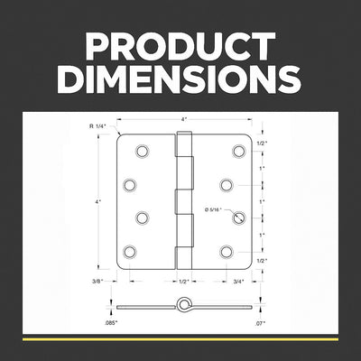 Door Hinge, Matte Black 4" with 1/4" Radius Corners