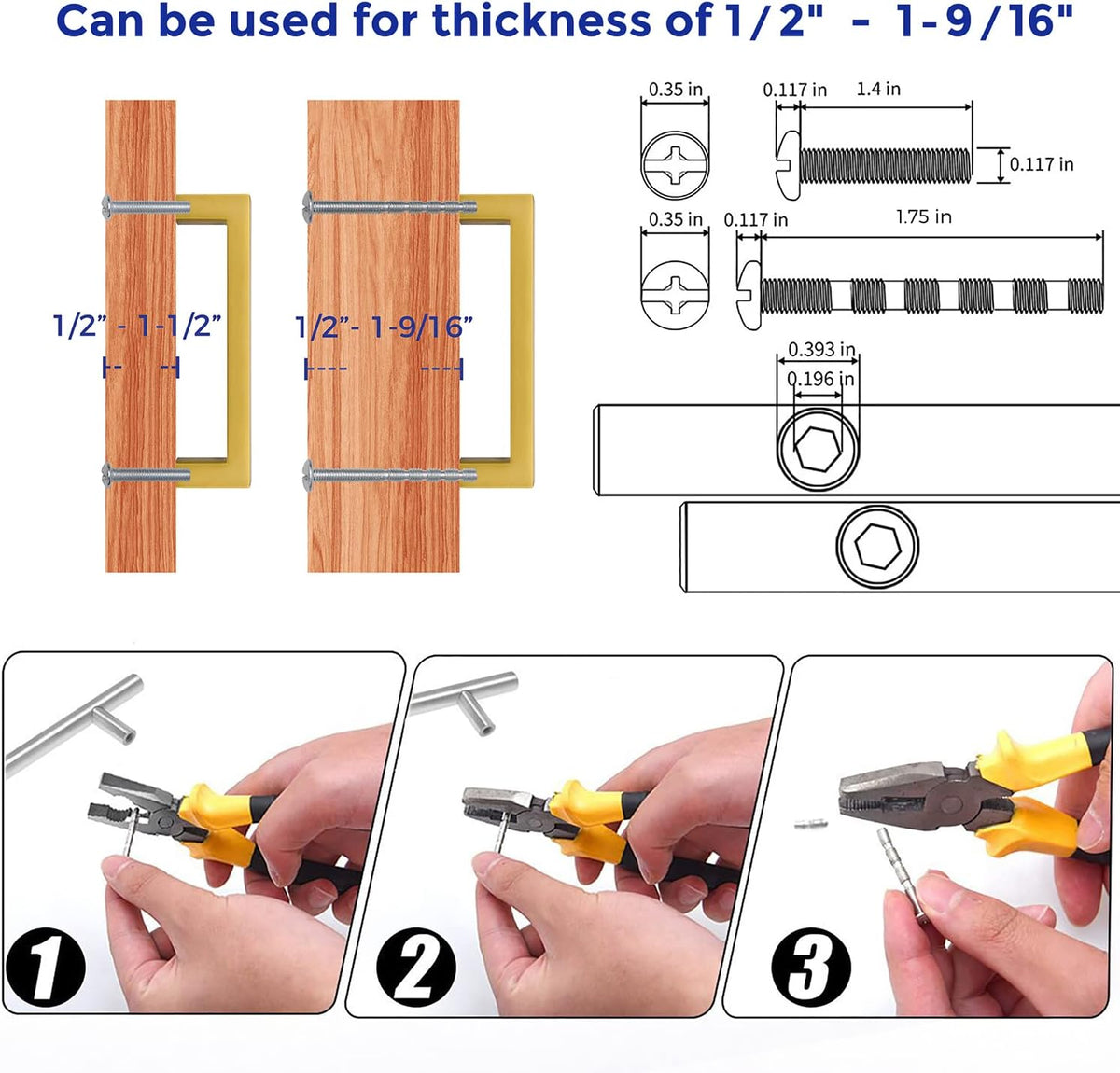 Ravinte 10 Pack 4 Inch Center to Center Solid Slim Square Bar Drawer Handles