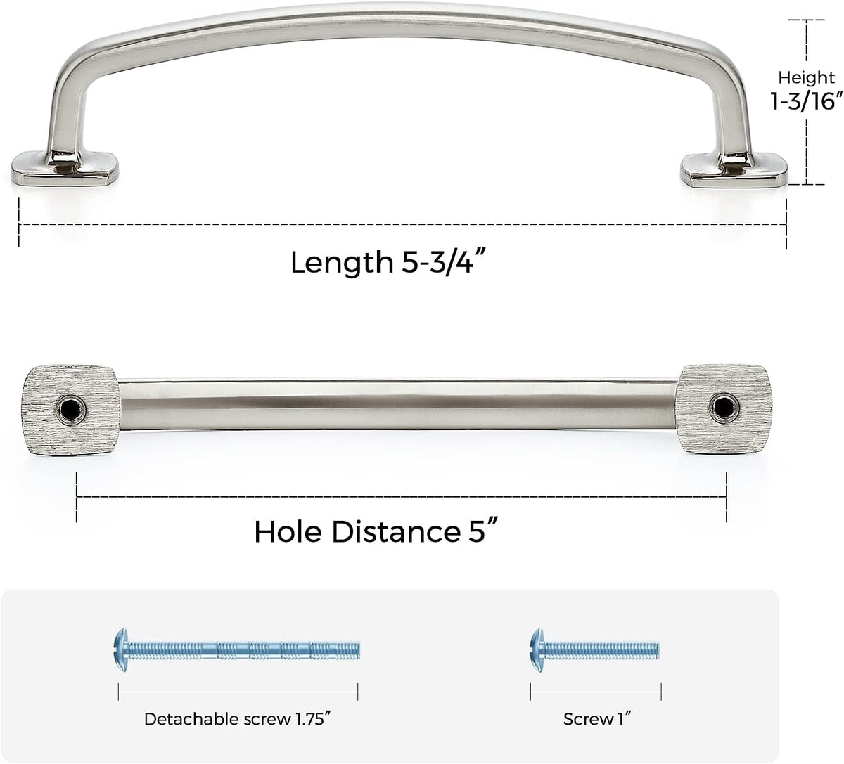 Ravinte 10 Pack Solid 5 Inch (128mm) Arch Brushed Nickel Cabinet Pulls