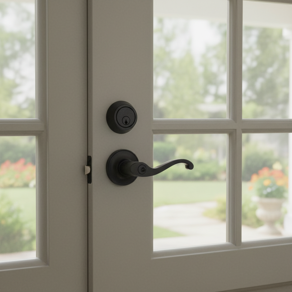 Richmond Matte Black Entry Lever with Matching Single Cylinder Deadbolt Combo Pack