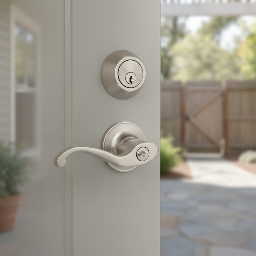Richmond Satin Nickel Entry Lever with Matching Single Cylinder Deadbolt Combo Pack