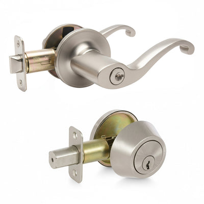 Richmond Satin Nickel Entry Lever with Matching Single Cylinder Deadbolt Combo Pack