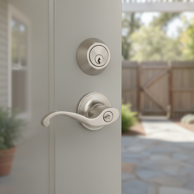Richmond Satin Nickel Entry Lever with Matching Single Cylinder Deadbolt Combo Pack