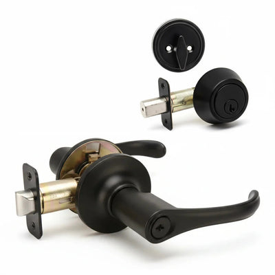 Rochester Matte Black Entry Lever with Matching Single Cylinder Deadbolt Combo Pack