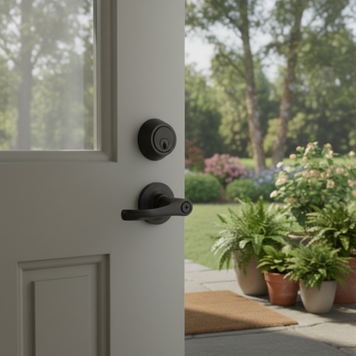 Rochester Matte Black Entry Lever with Matching Single Cylinder Deadbolt Combo Pack
